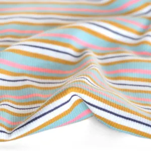 Mirage Stripe Cotton Rib Knit - Aqua/Ochre/Pink