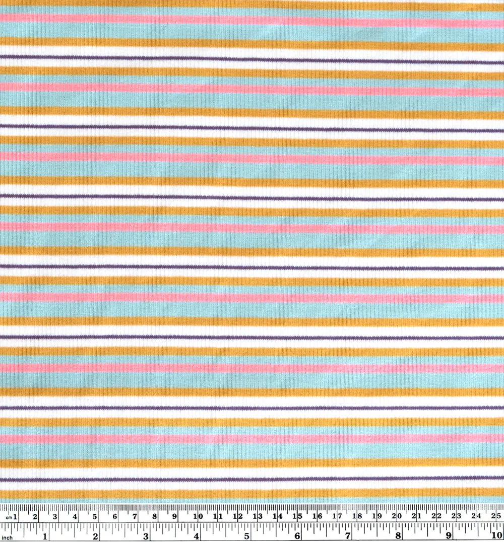 Mirage Stripe Cotton Rib Knit - Aqua/Ochre/Pink