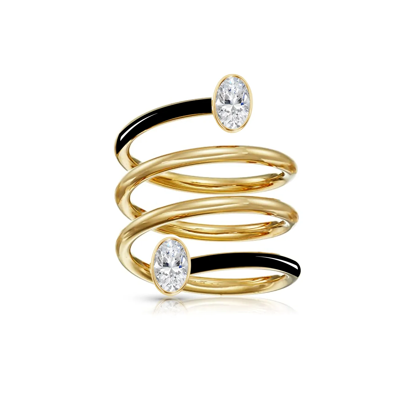 Multishape Diamond Bezels Statement Enamel Spiral Ring