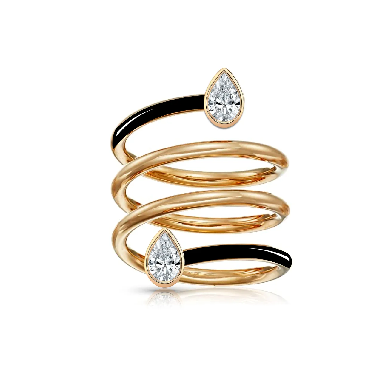 Multishape Diamond Bezels Statement Enamel Spiral Ring