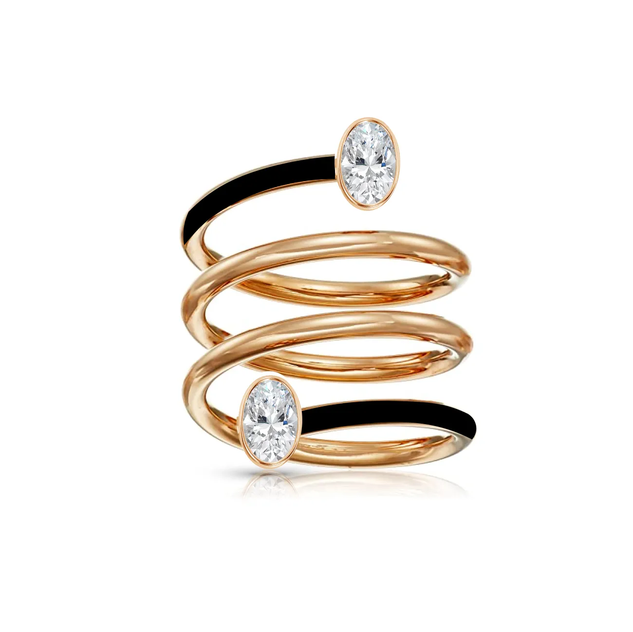 Multishape Diamond Bezels Statement Enamel Spiral Ring