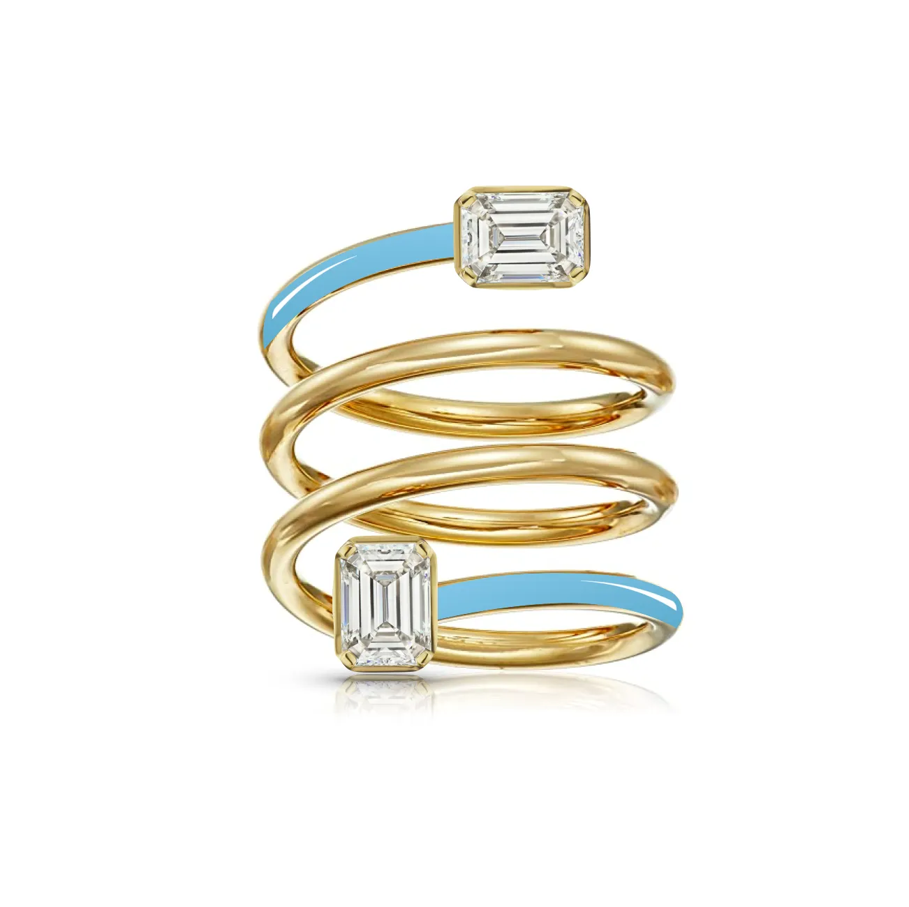Multishape Diamond Bezels Statement Enamel Spiral Ring