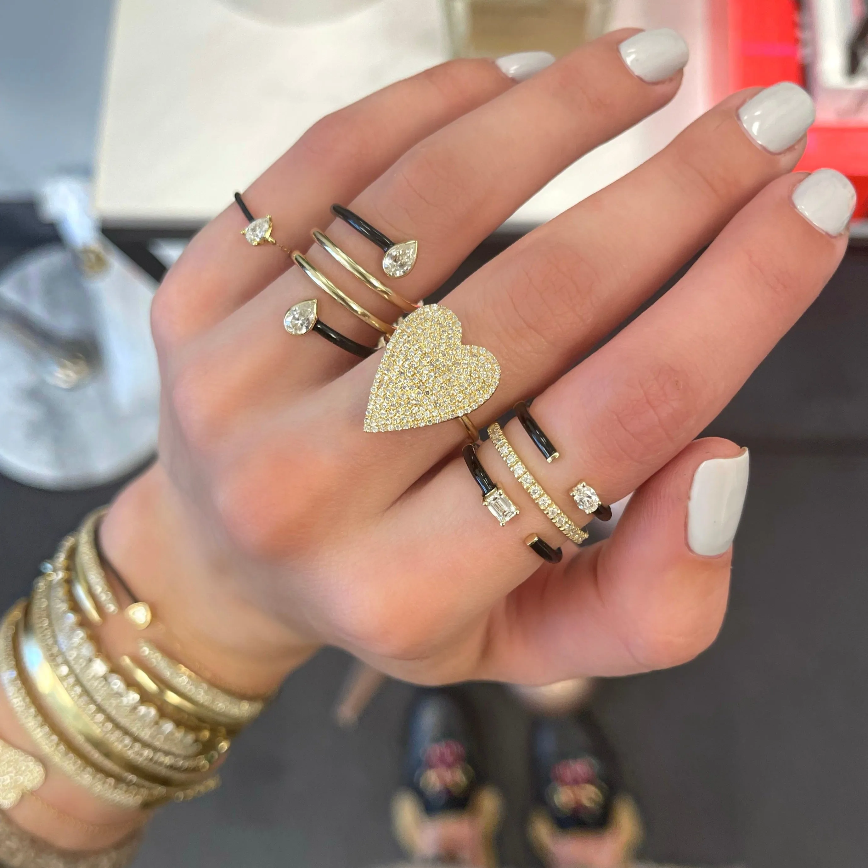 Multishape Diamond Bezels Statement Enamel Spiral Ring