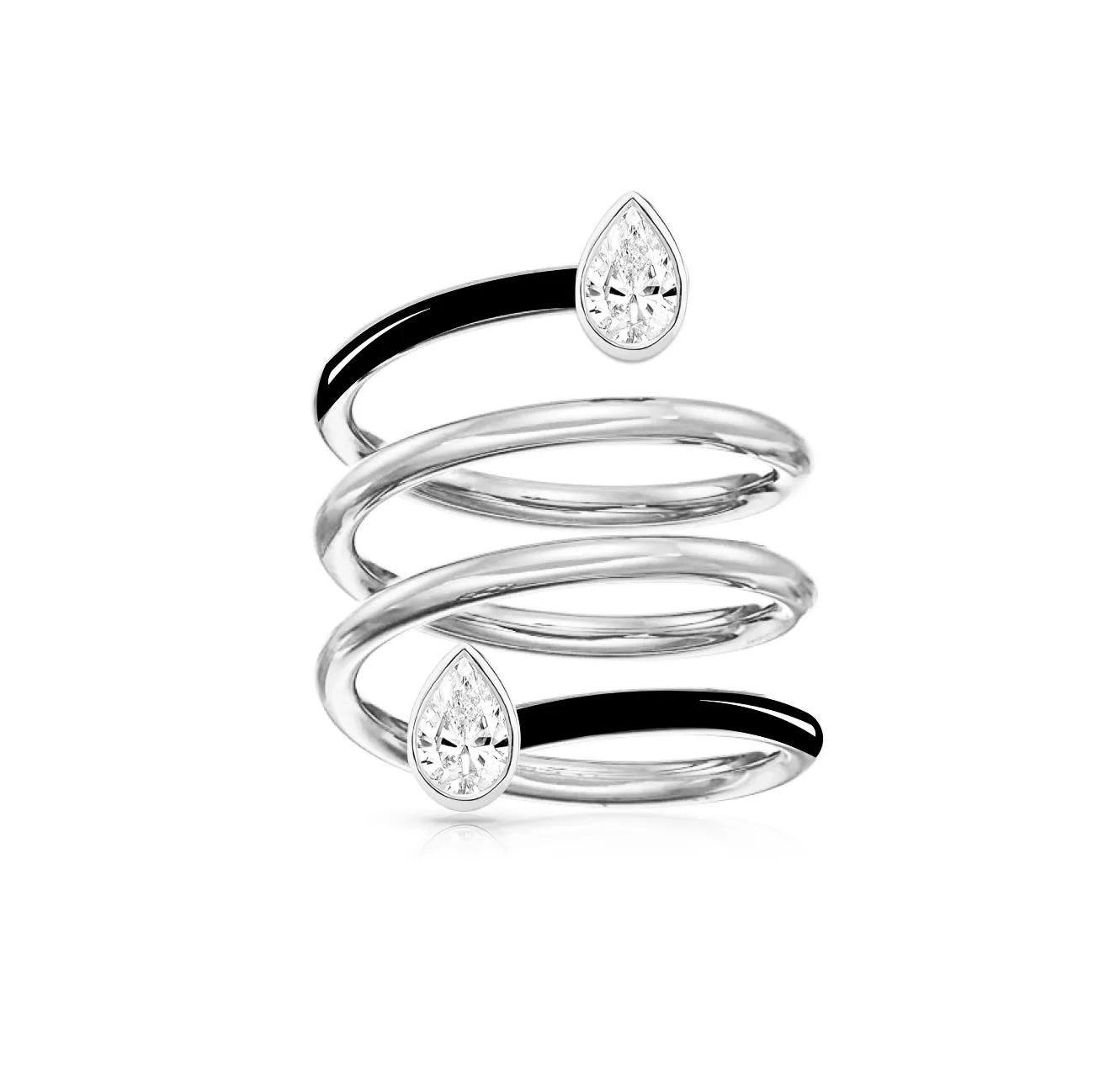 Multishape Diamond Bezels Statement Enamel Spiral Ring