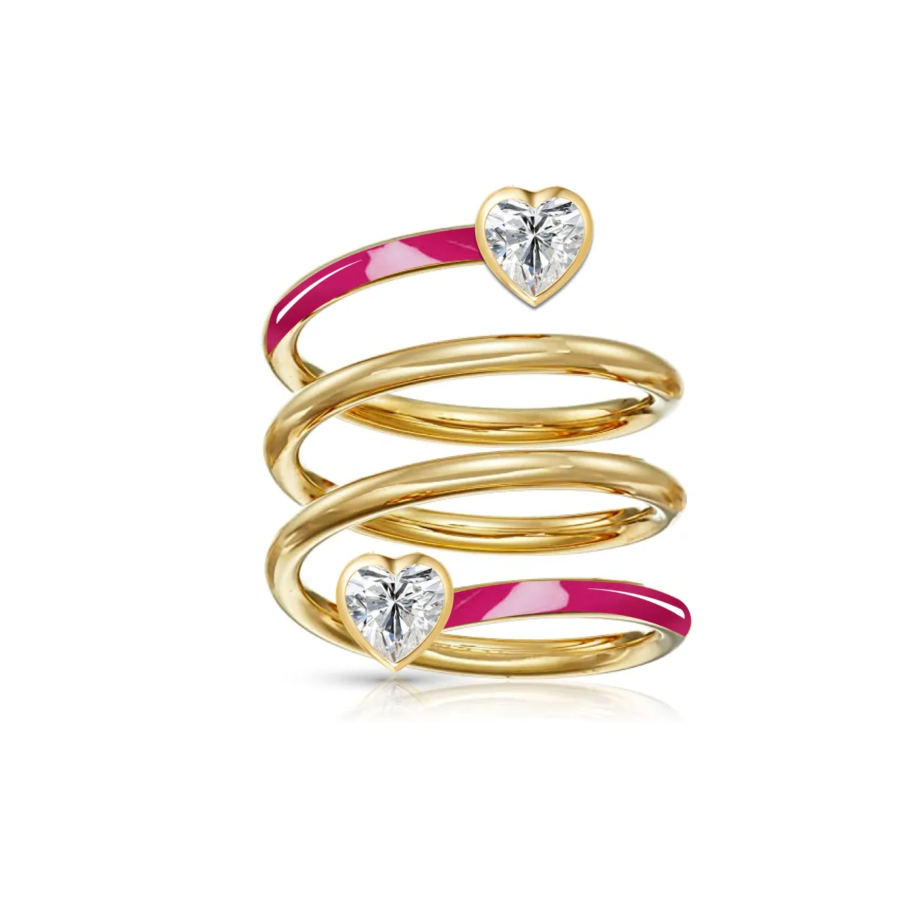 Multishape Diamond Bezels Statement Enamel Spiral Ring