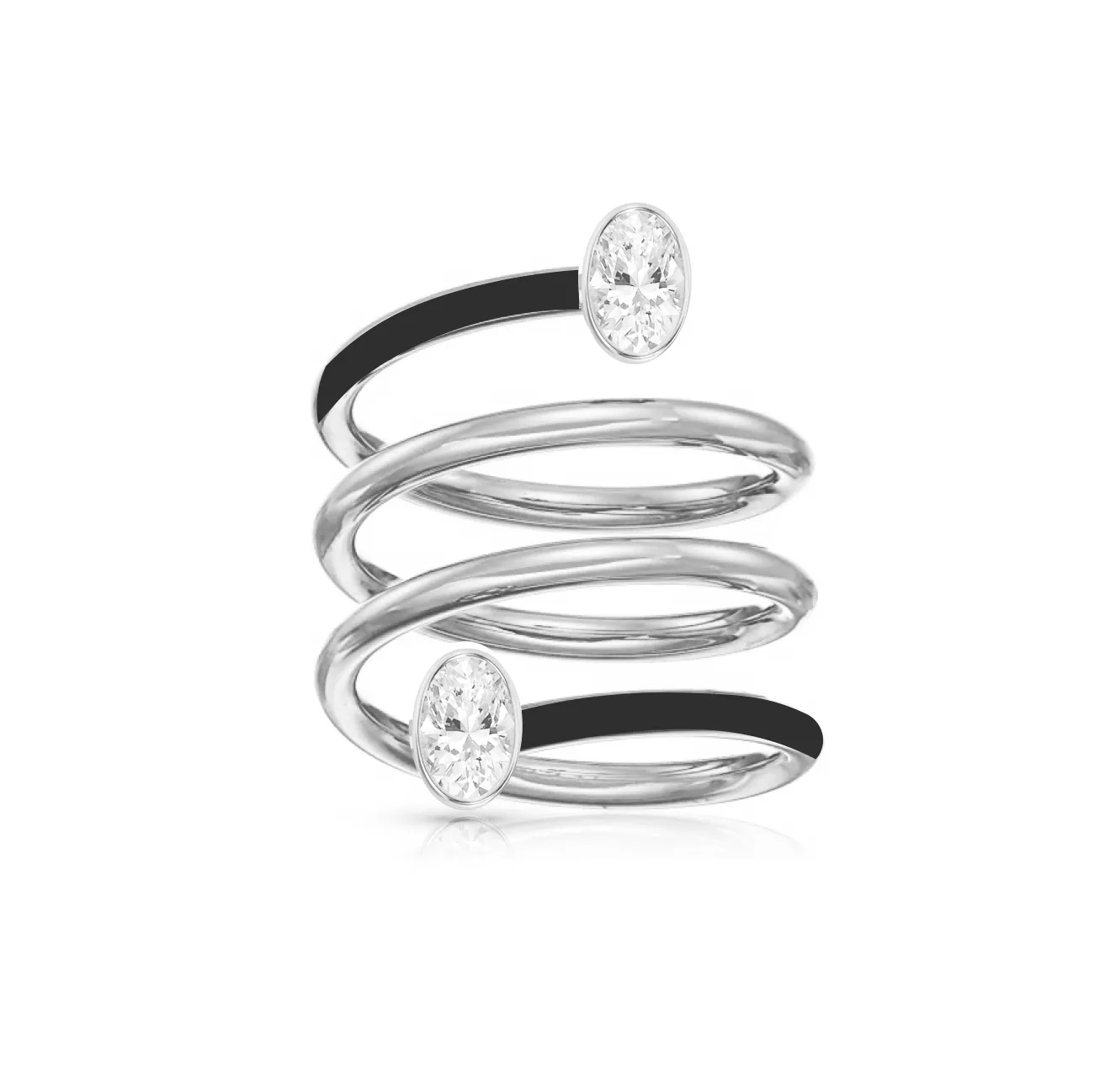 Multishape Diamond Bezels Statement Enamel Spiral Ring