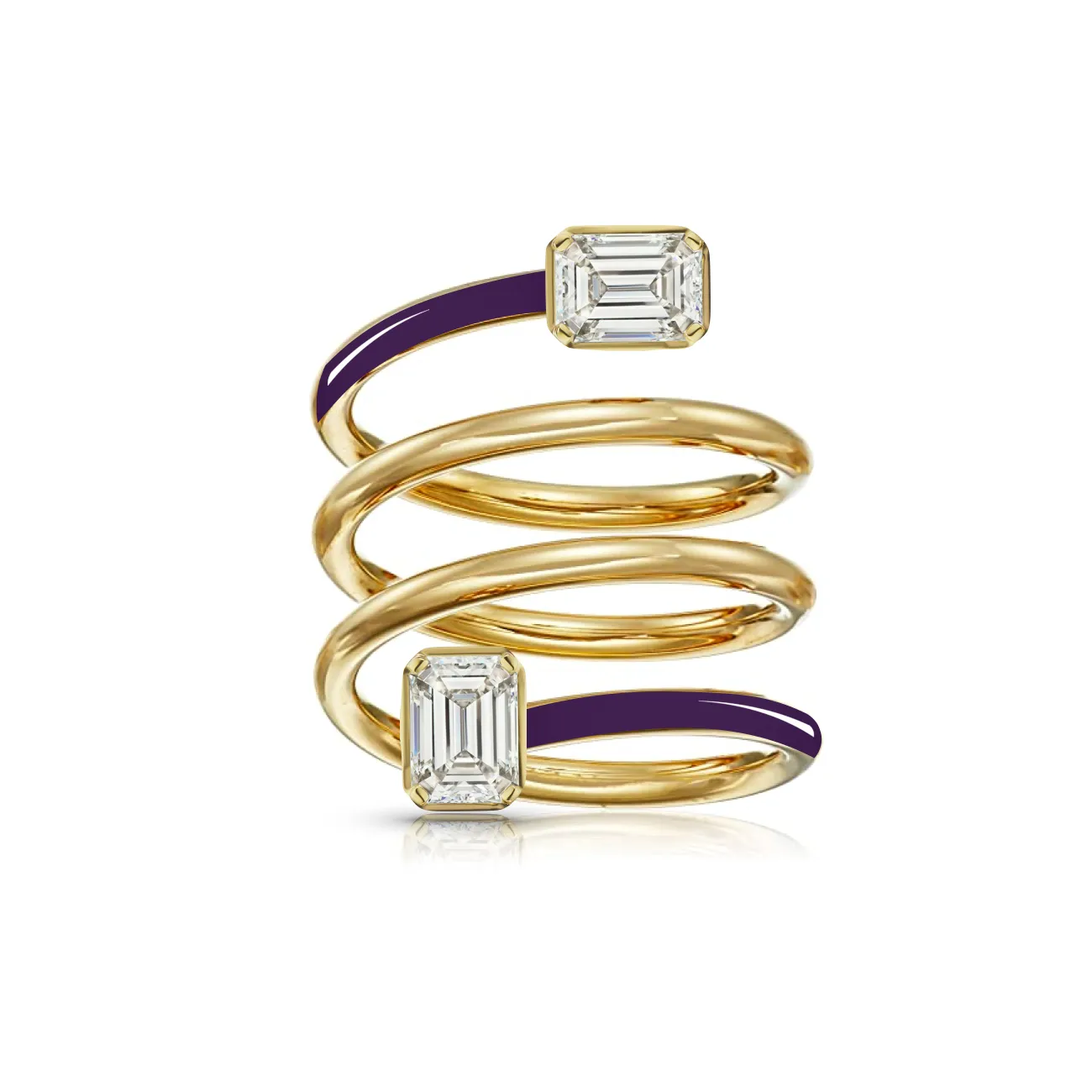 Multishape Diamond Bezels Statement Enamel Spiral Ring