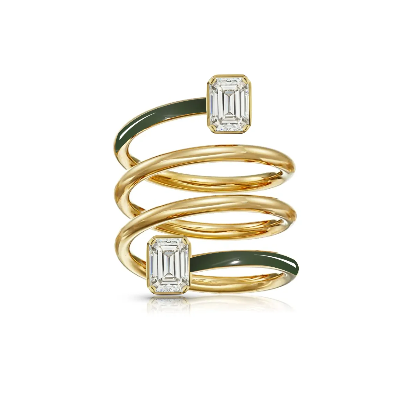 Multishape Diamond Bezels Statement Enamel Spiral Ring