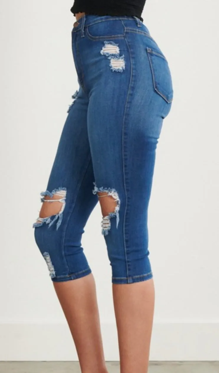 Peek A Boo Denim Bermuda Shorts