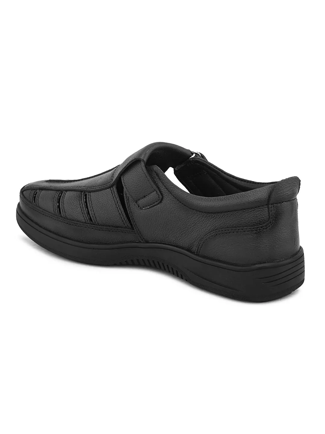 Pelle Albero Men's Latest Trendy Black Leather Slip-On Flats Comfortable Sandals