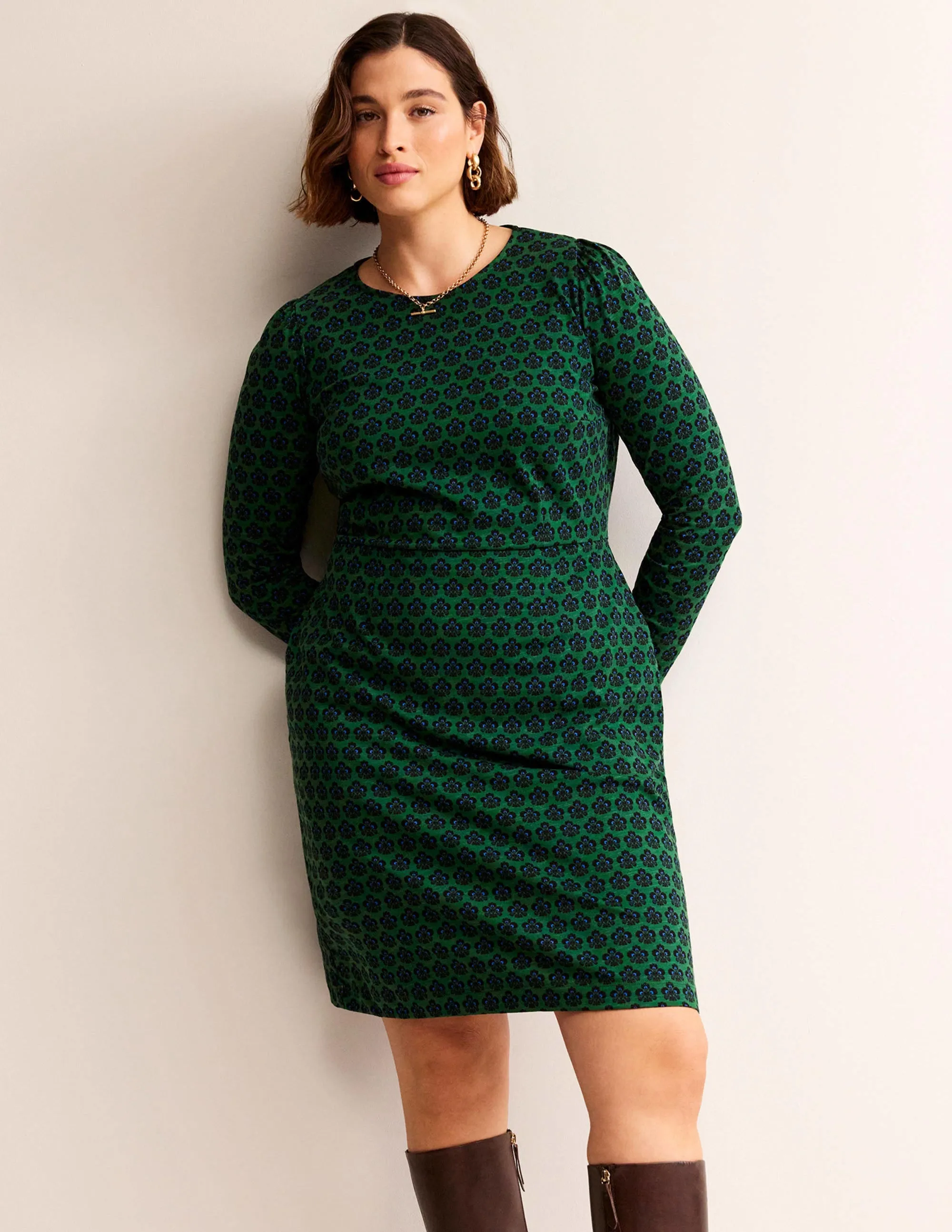 Penelope Jersey Dress-Amazon Green, Carnation Stamp