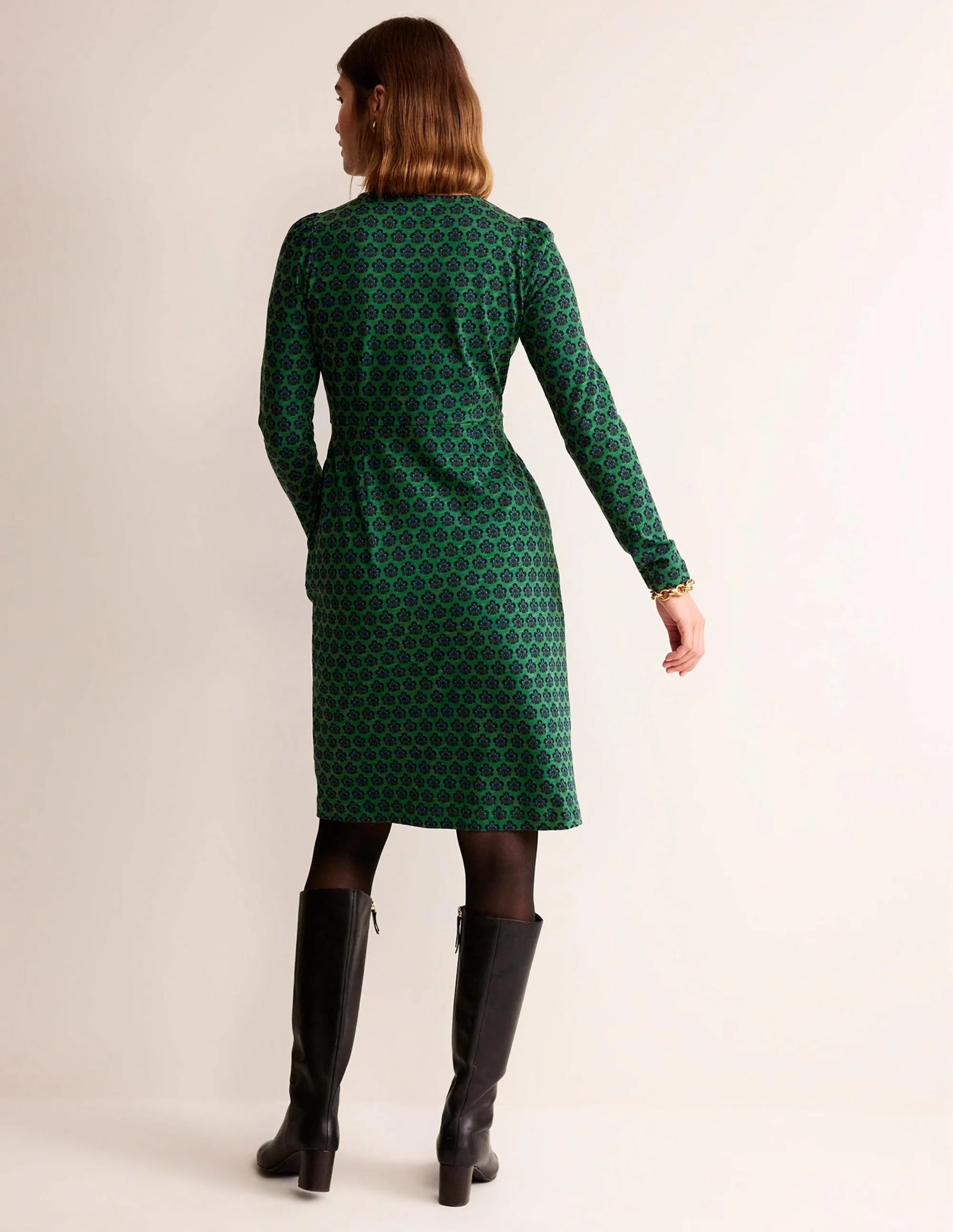 Penelope Jersey Dress-Amazon Green, Carnation Stamp