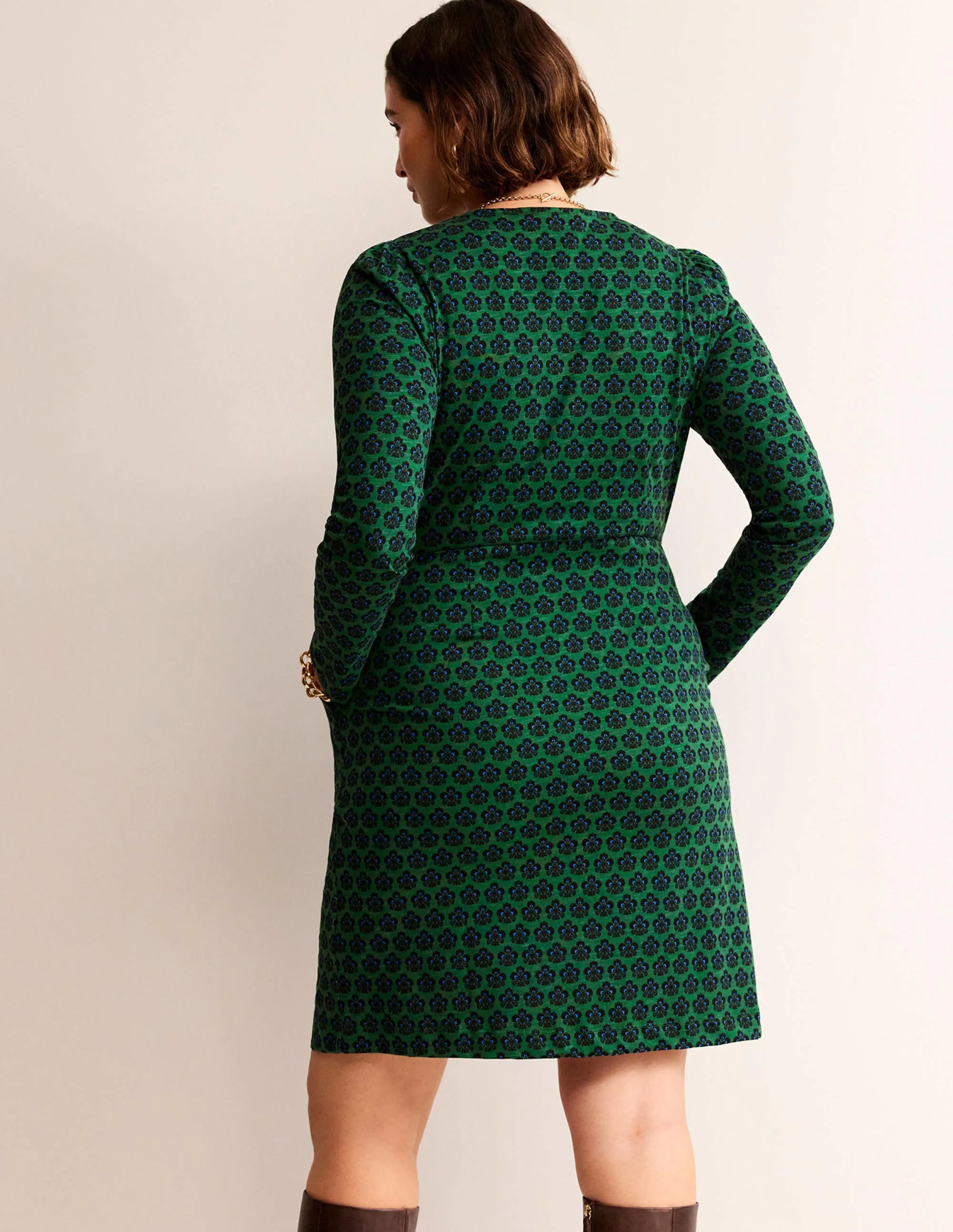 Penelope Jersey Dress-Amazon Green, Carnation Stamp