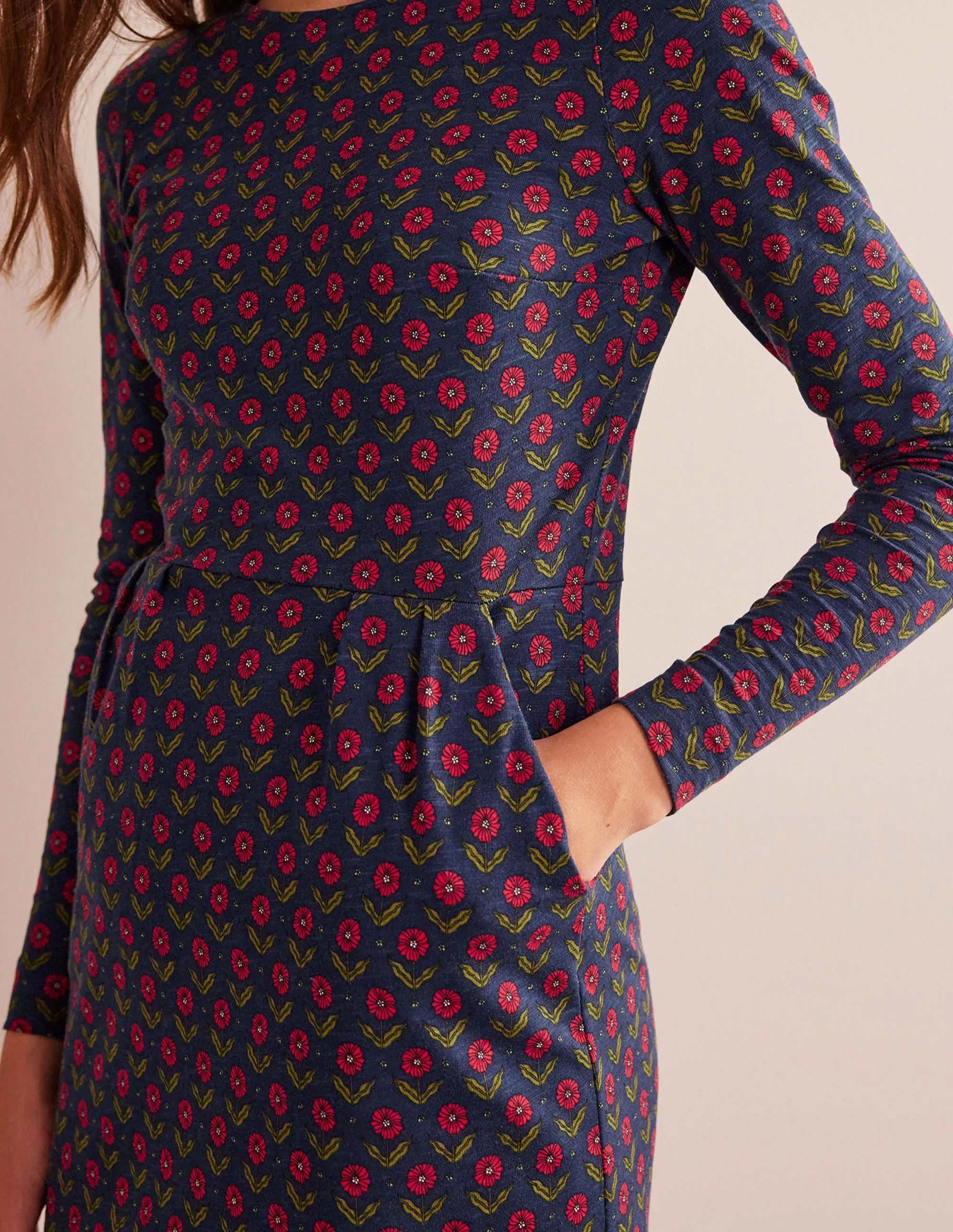 Penelope Jersey Dress-Navy, Daisy Foliage