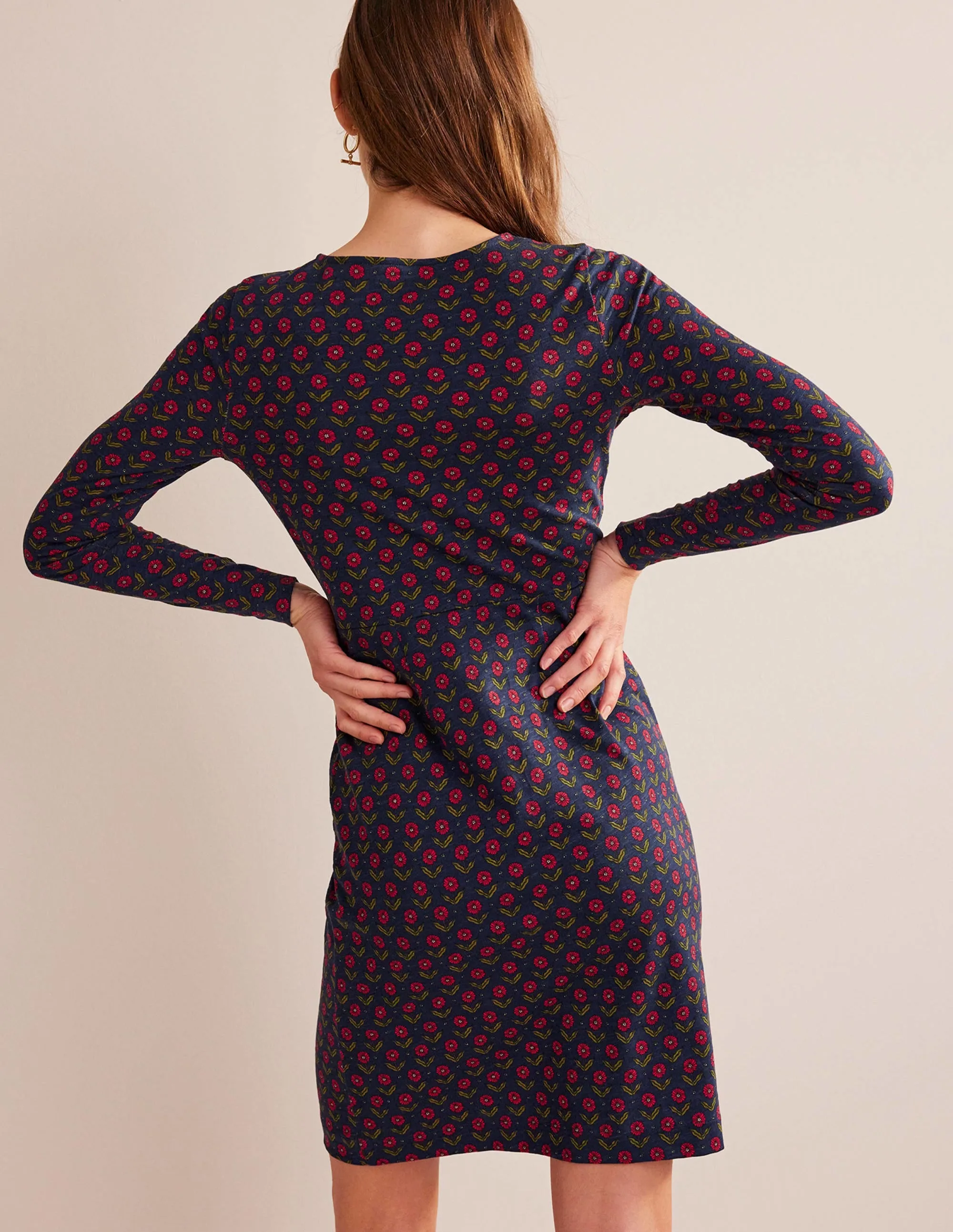 Penelope Jersey Dress-Navy, Daisy Foliage