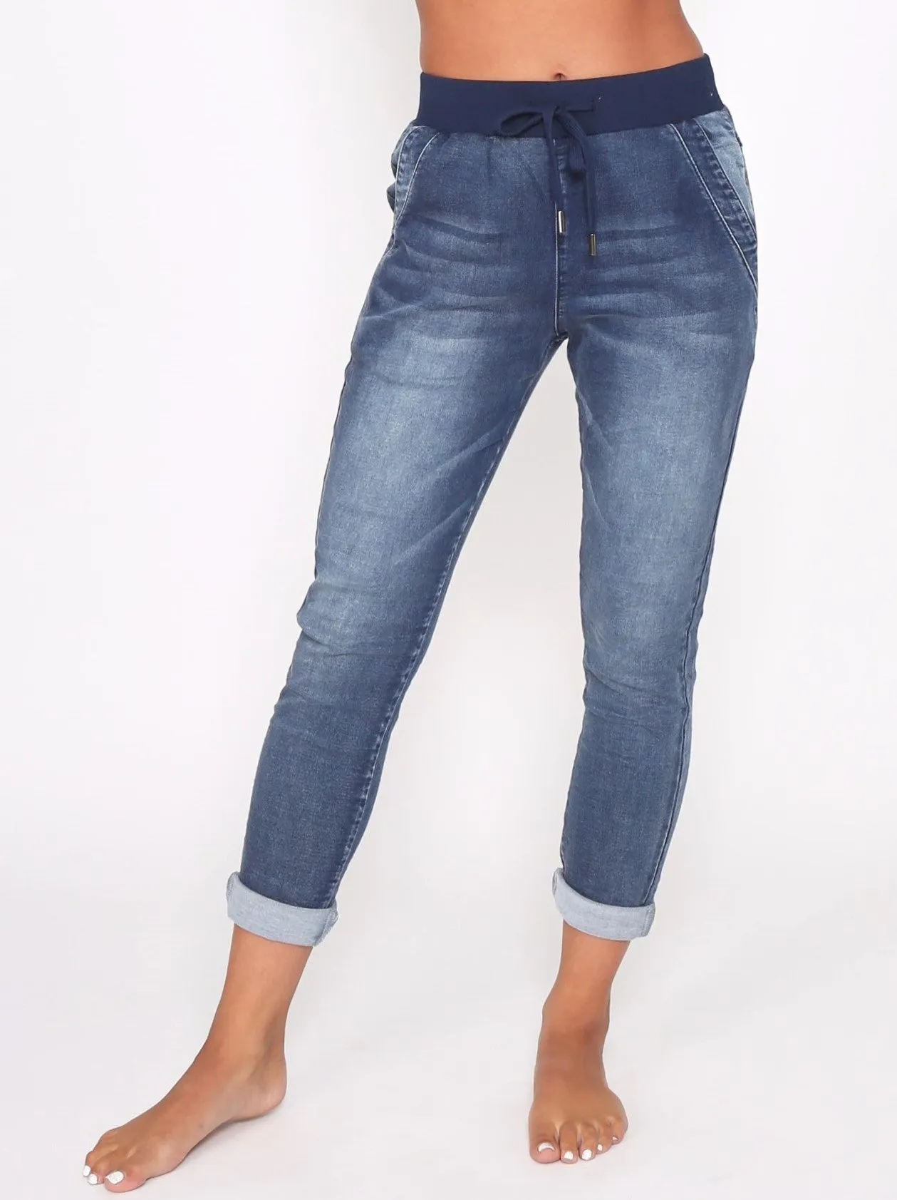 Riley Stretch Denim Joggers - Blue