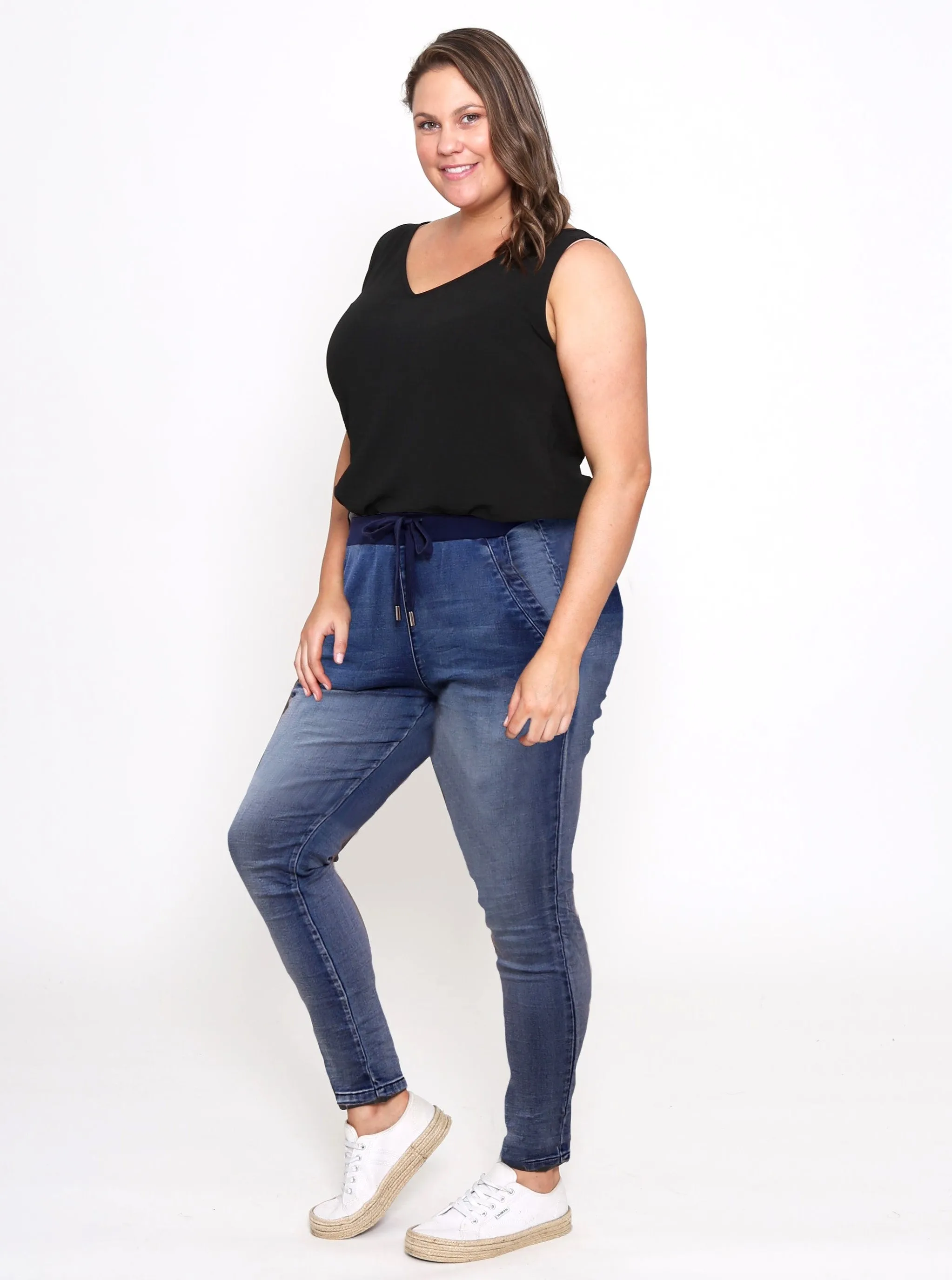 Riley Stretch Denim Joggers - Blue