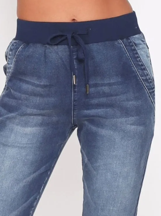 Riley Stretch Denim Joggers - Blue