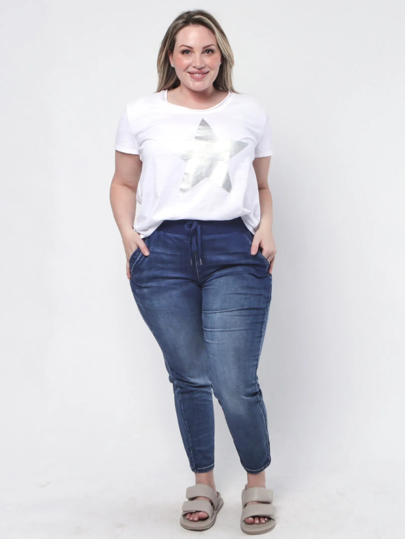 Riley Stretch Denim Joggers - Blue