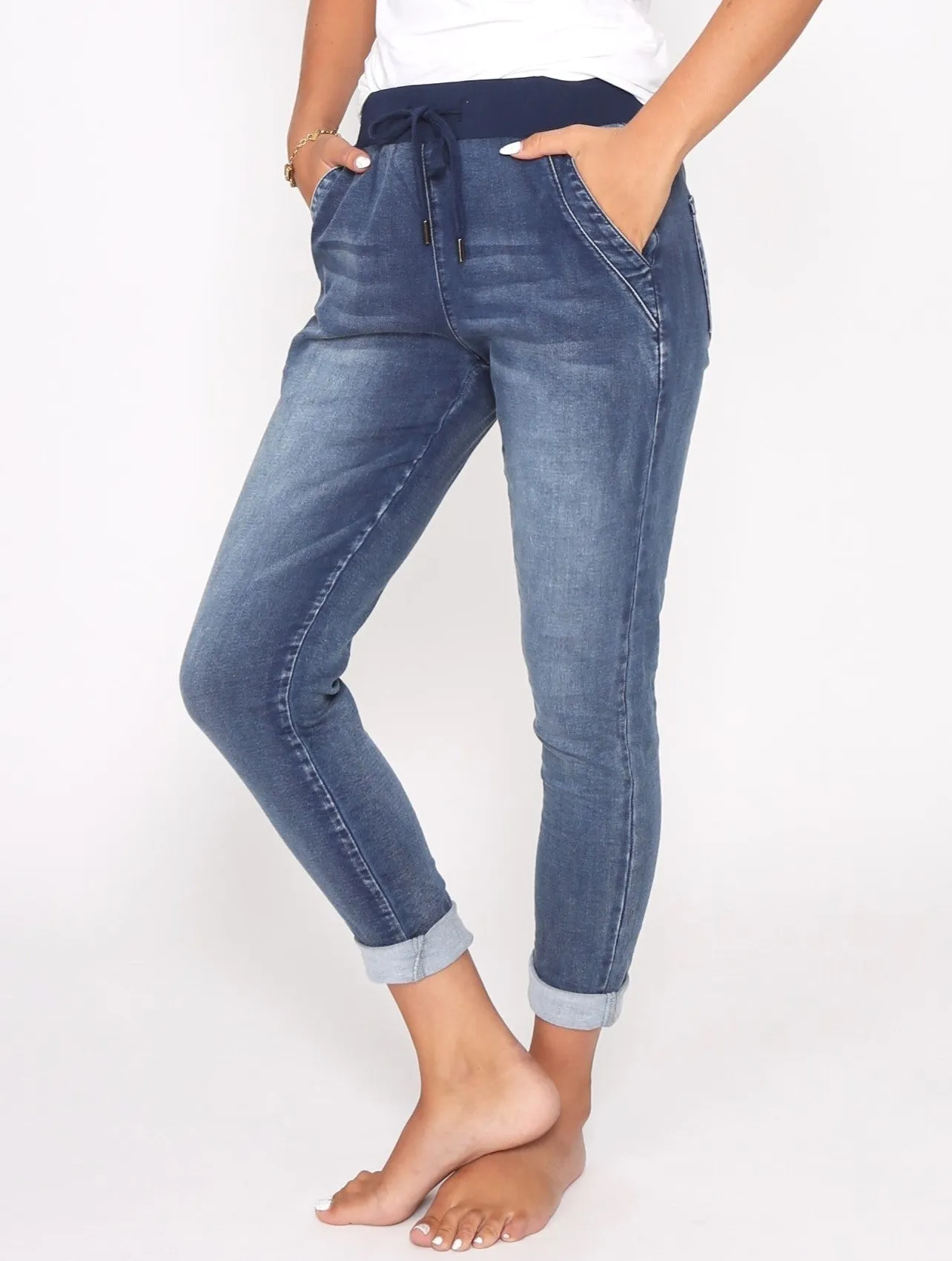 Riley Stretch Denim Joggers - Blue