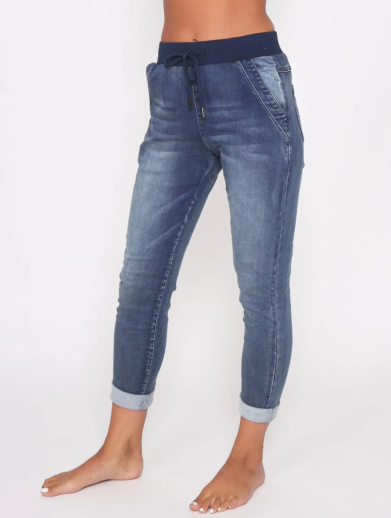 Riley Stretch Denim Joggers - Blue