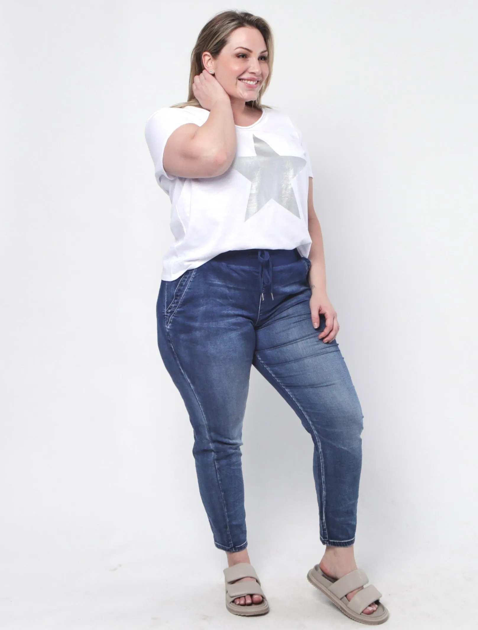 Riley Stretch Denim Joggers - Blue