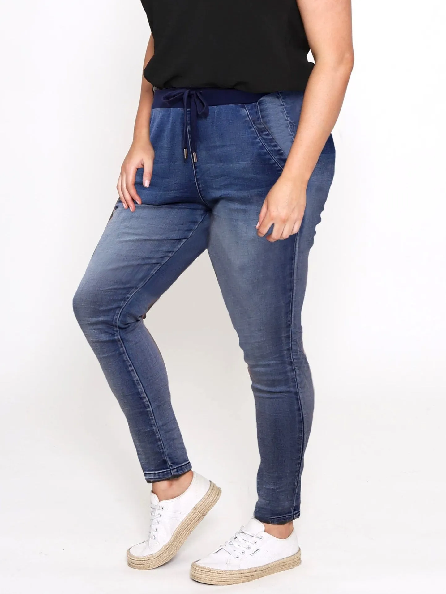 Riley Stretch Denim Joggers - Blue