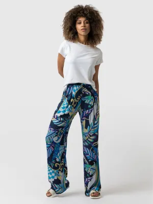 Rowan Wide Leg Pant - Blue Palm