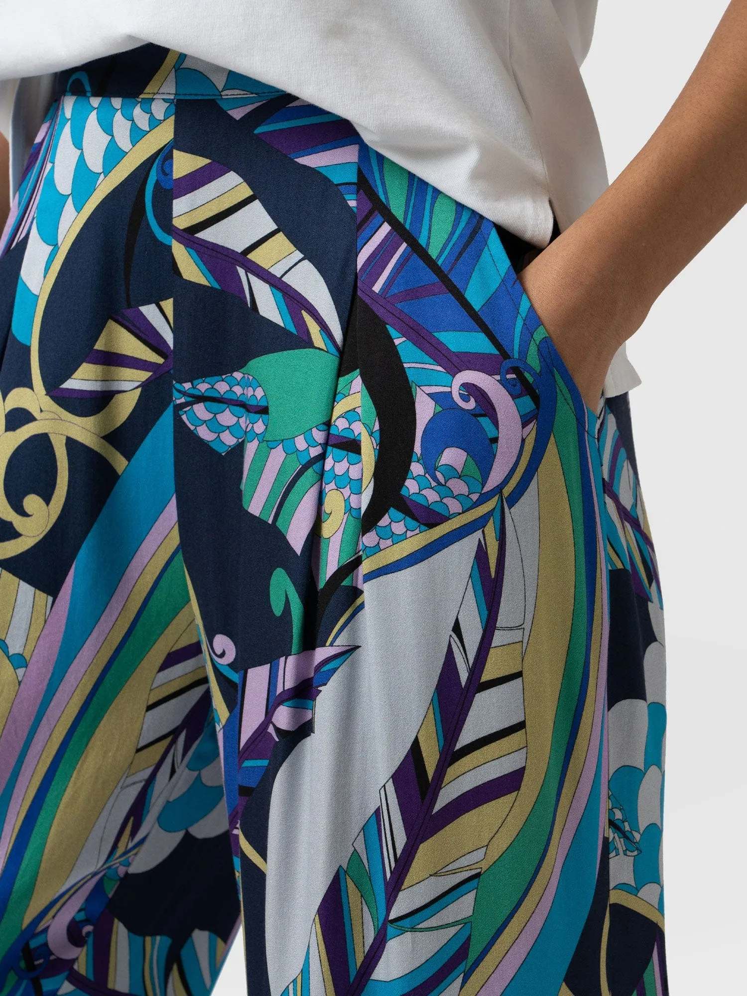 Rowan Wide Leg Pant - Blue Palm