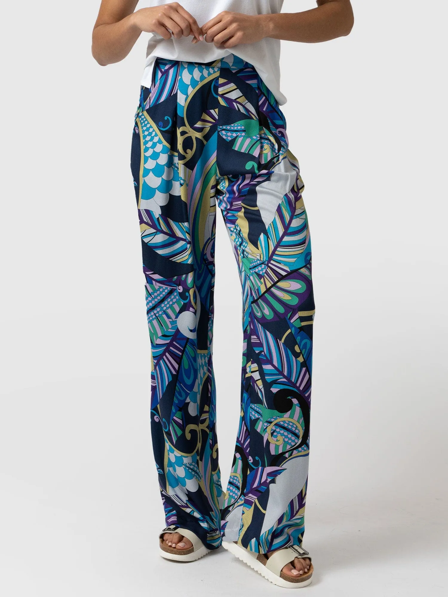 Rowan Wide Leg Pant - Blue Palm