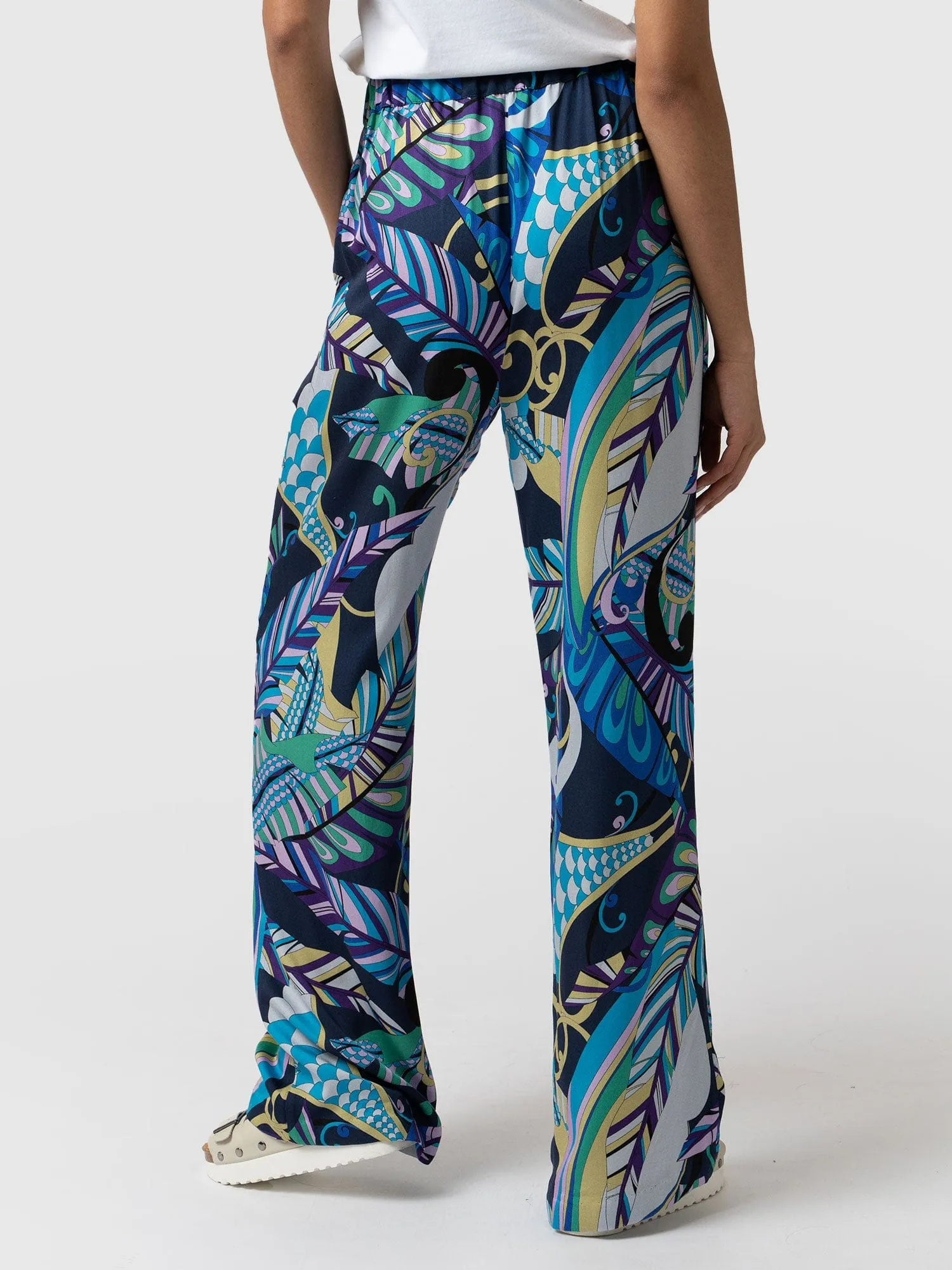 Rowan Wide Leg Pant - Blue Palm