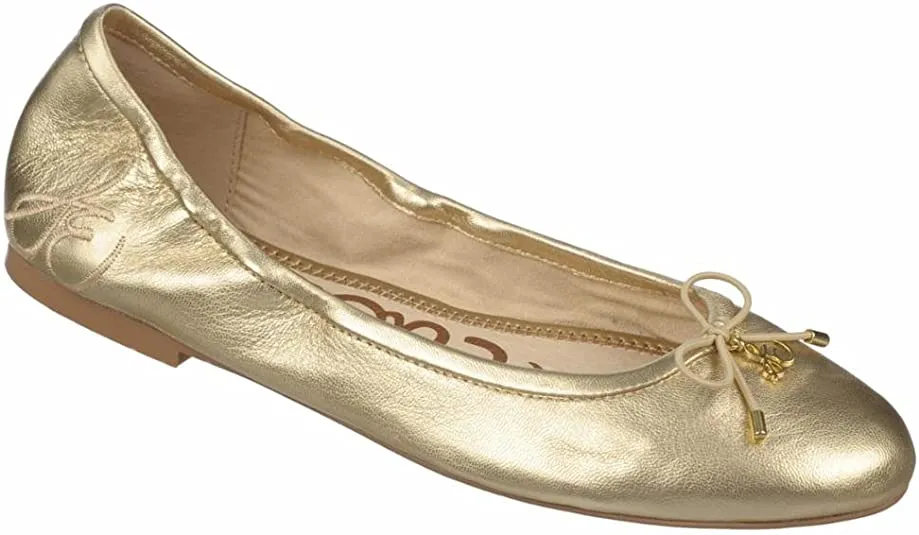 Sam Edelman Felicia Rich Gold Slip On Rounded Closed Toe Flexible Ballet Flat