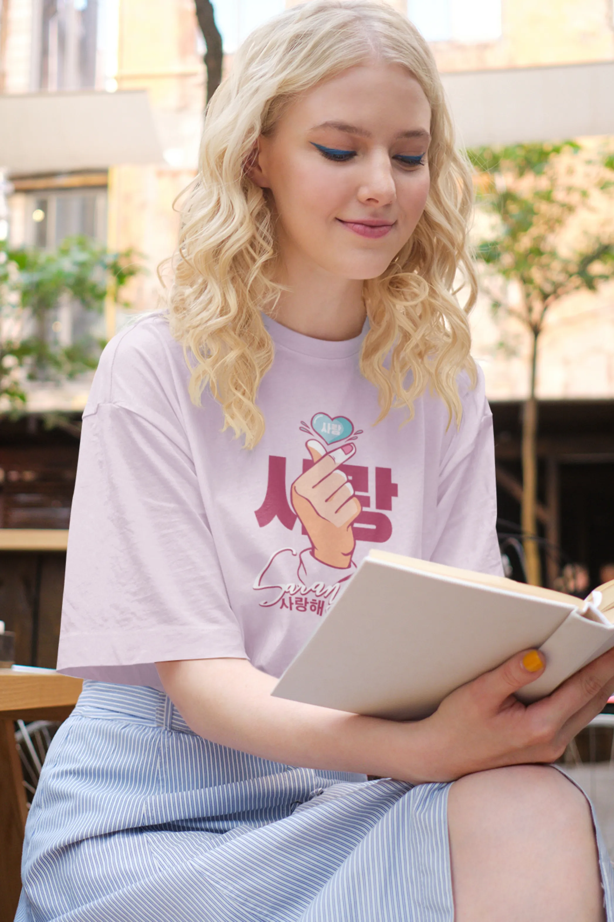 Saranghae Love Printed Oversized T-shirt for women