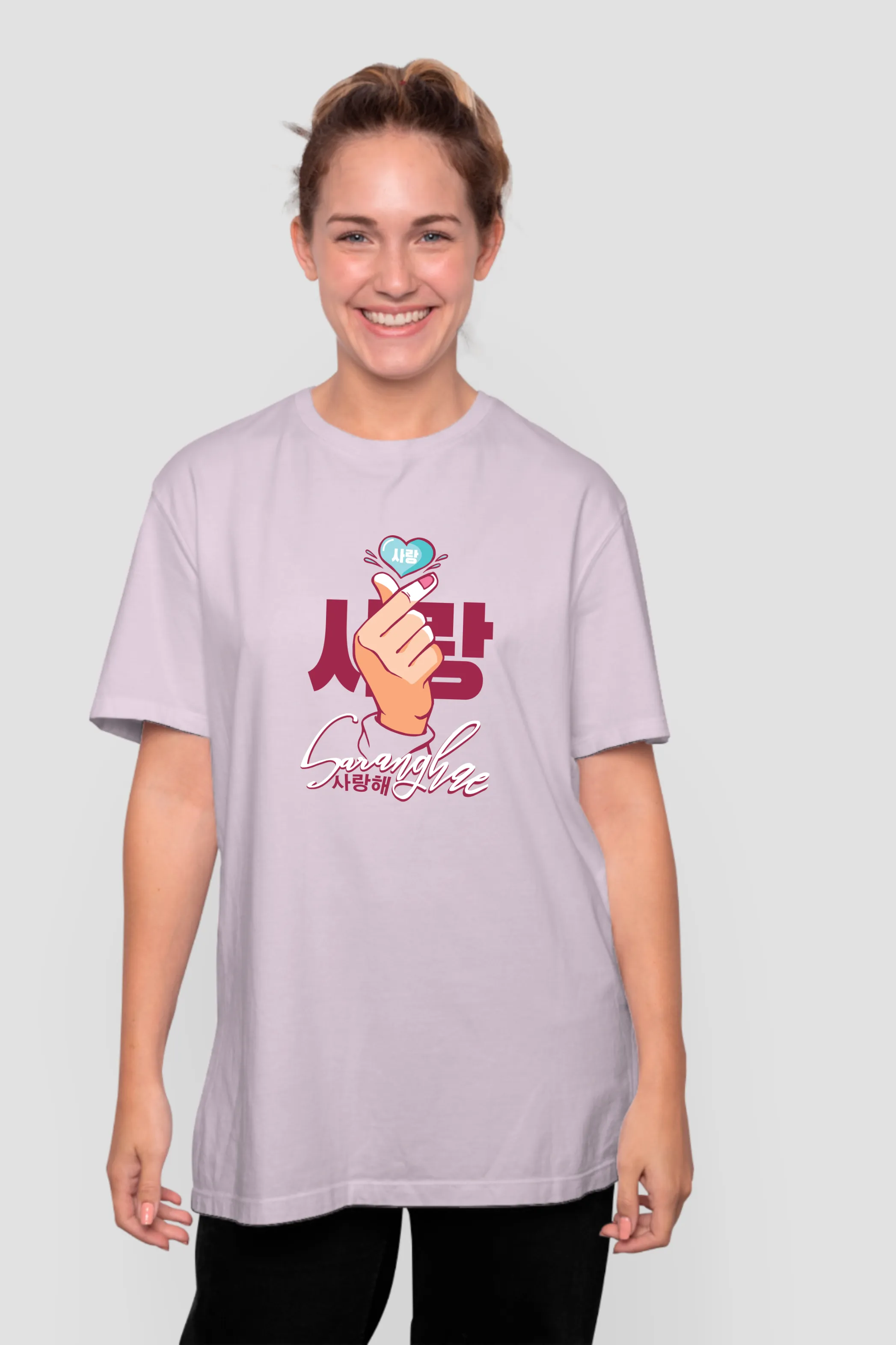 Saranghae Love Printed Oversized T-shirt for women