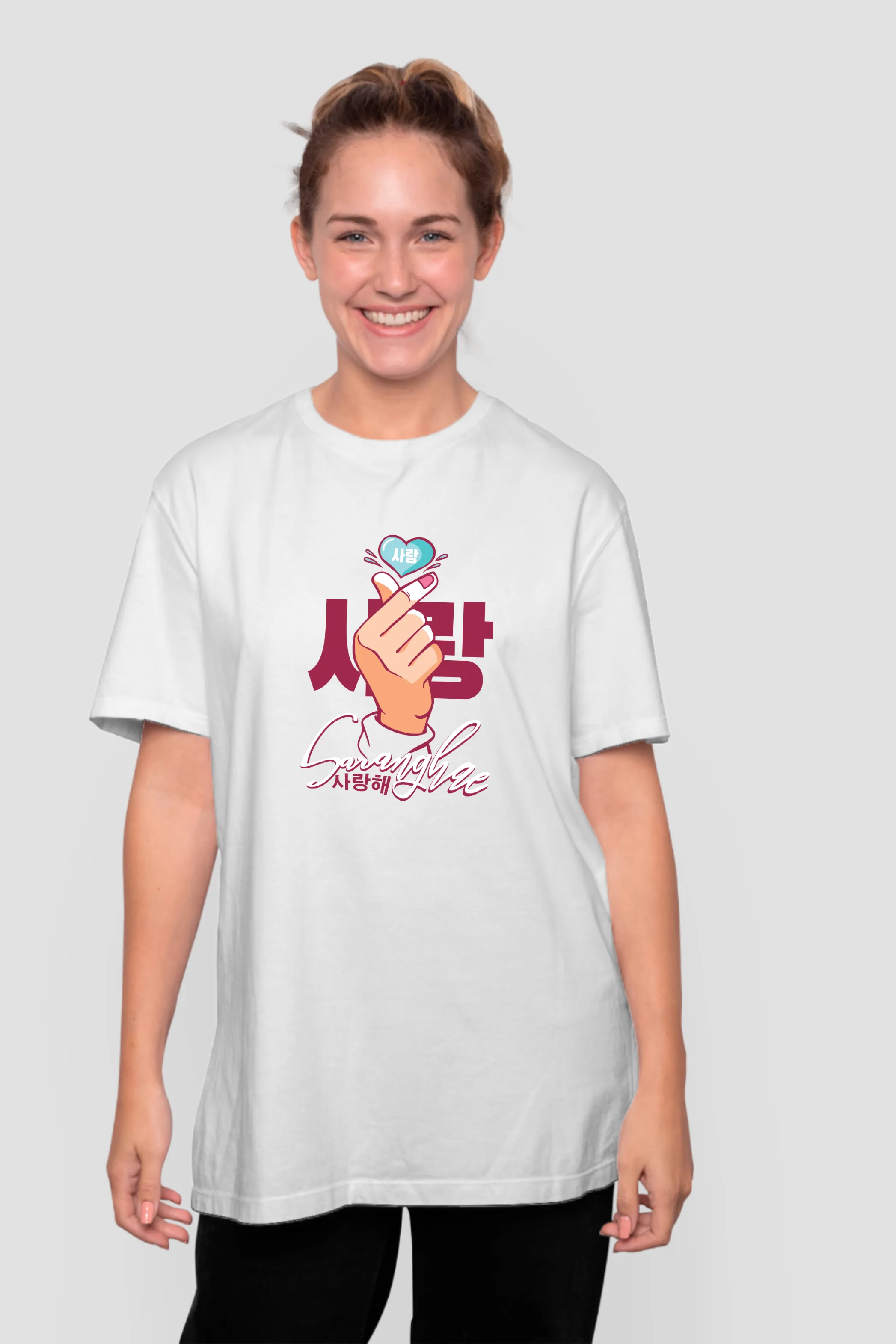 Saranghae Love Printed Oversized T-shirt for women