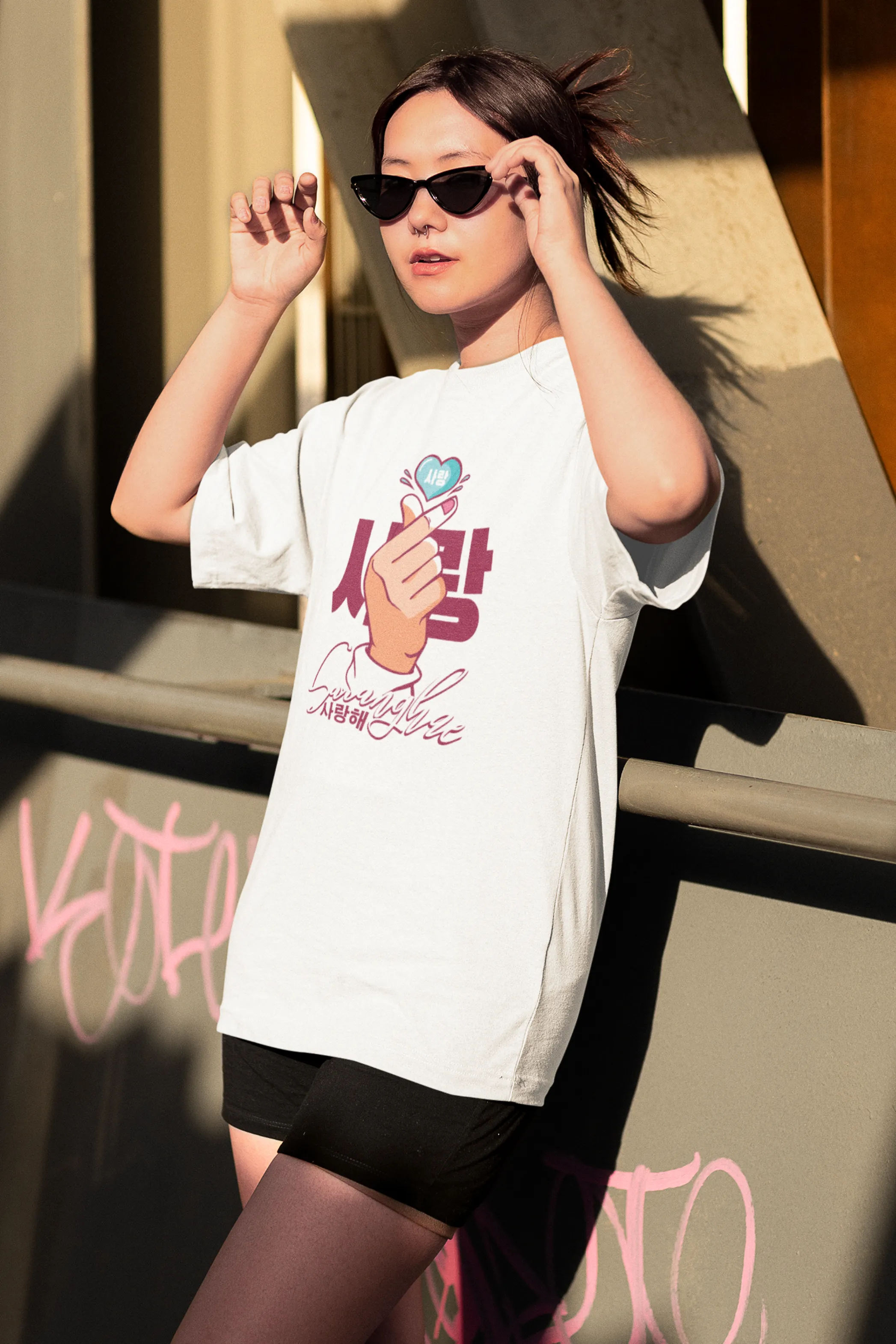 Saranghae Love Printed Oversized T-shirt for women