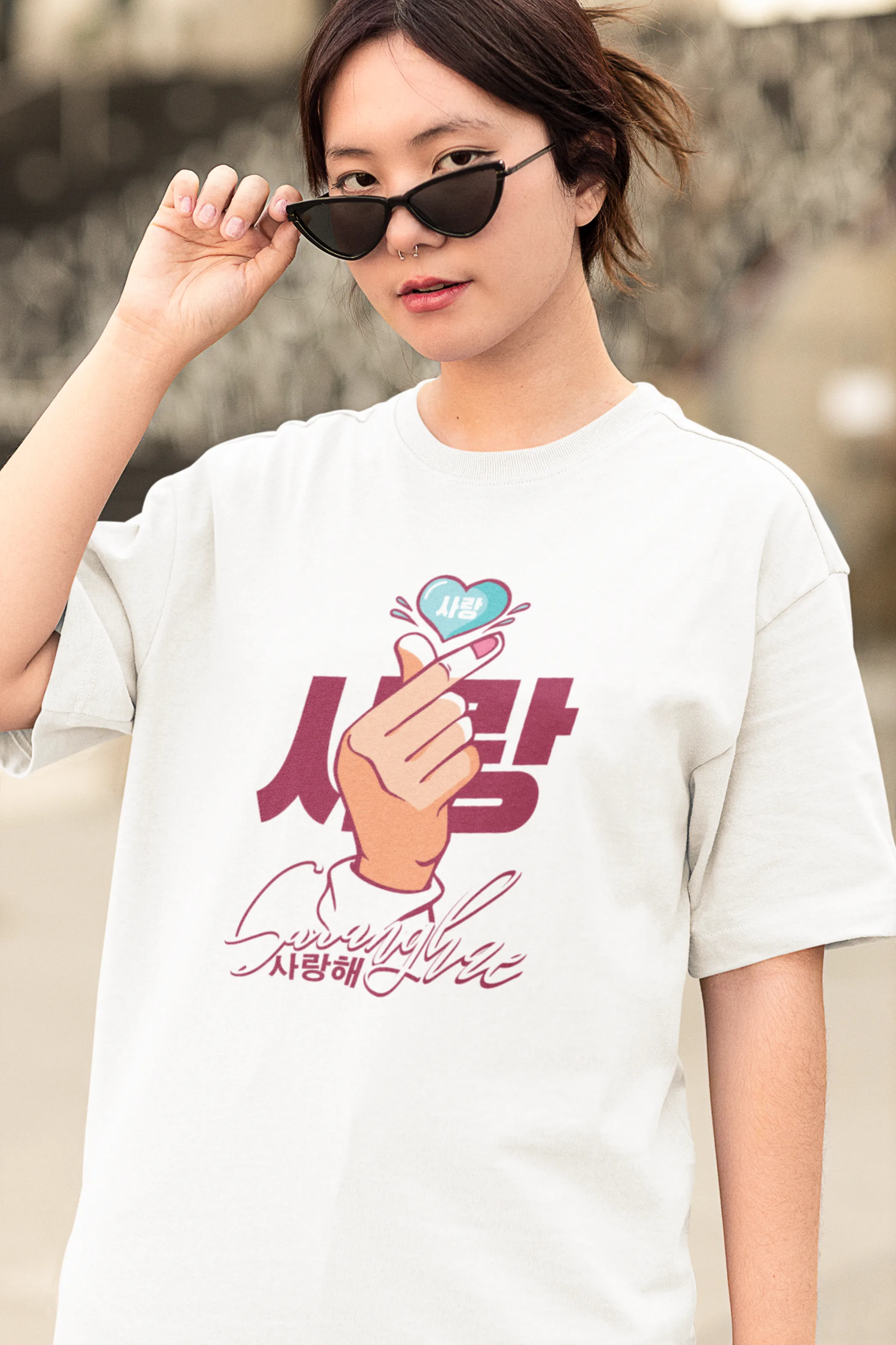 Saranghae Love Printed Oversized T-shirt for women
