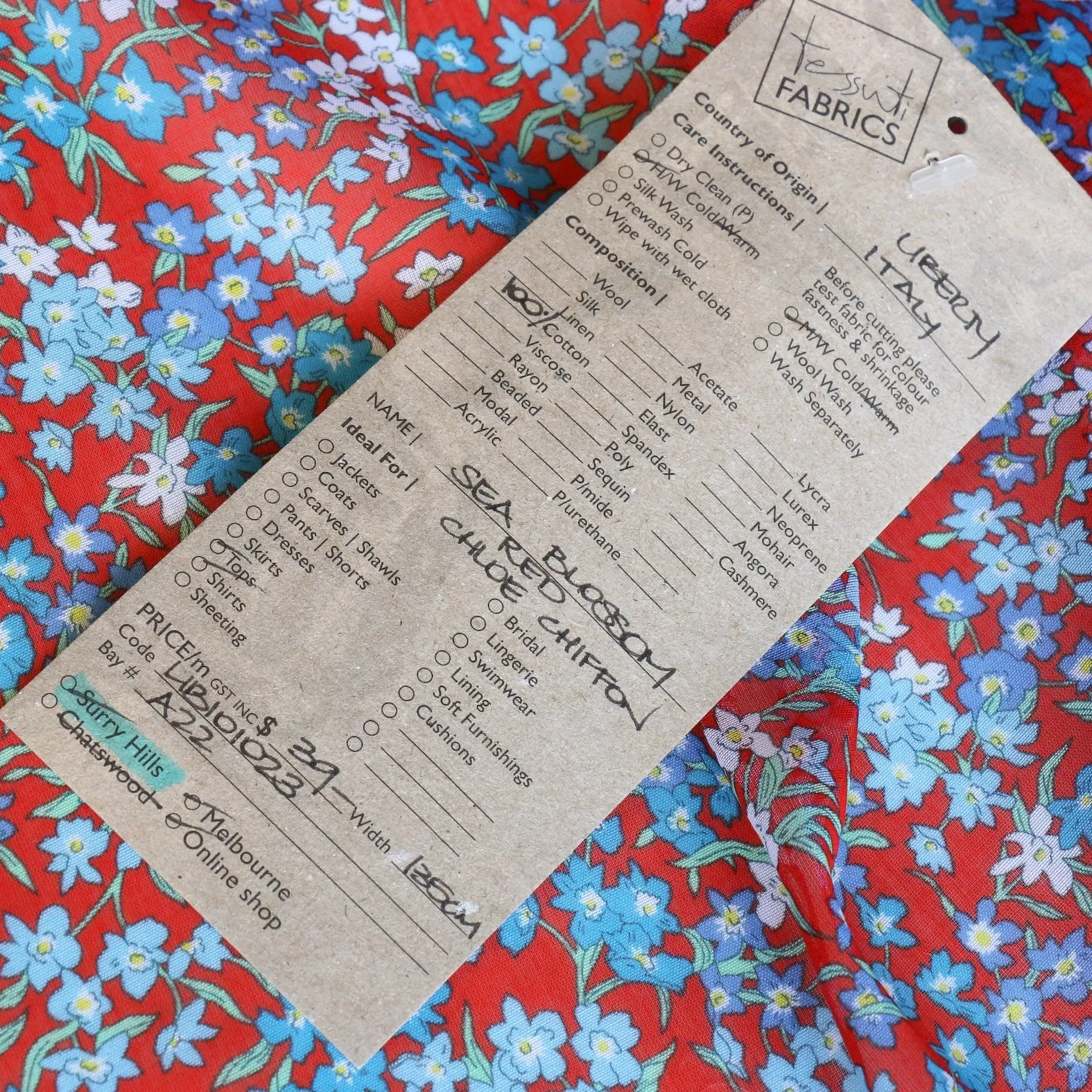 Sea Blossom Red - Liberty Fabrics - Chloe Cotton Chiffon