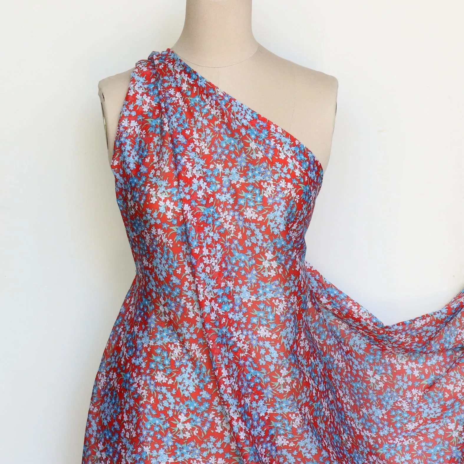 Sea Blossom Red - Liberty Fabrics - Chloe Cotton Chiffon