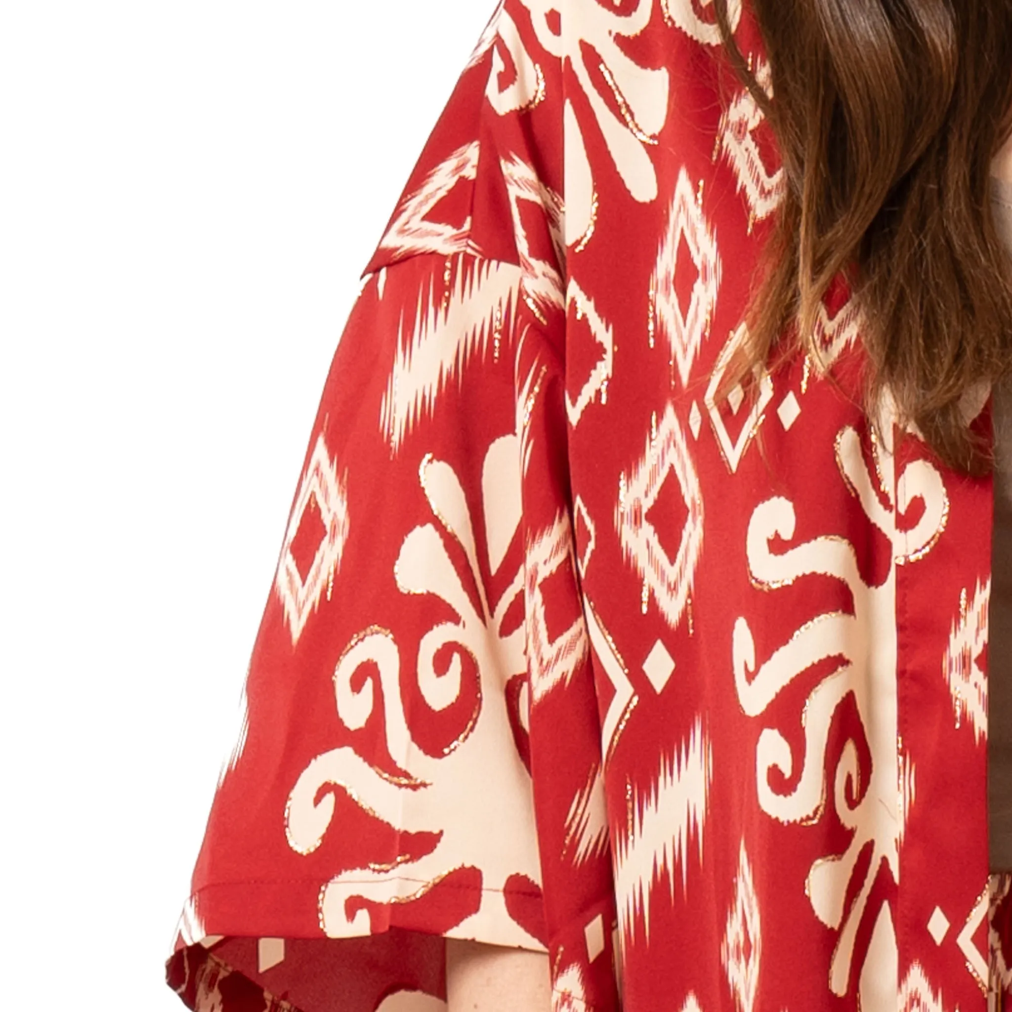 Serena Lightweight Long Kimono - Red, Ikat