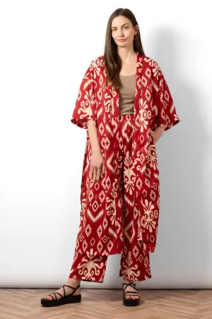 Serena Lightweight Long Kimono - Red, Ikat