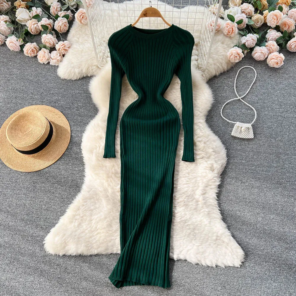 SINGREINY Winter Women Knit Maxi Dress O Neck Long Sleeve Elegance and Comfort for Autumn Fashion
