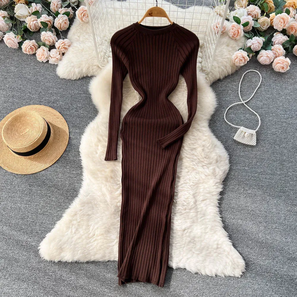 SINGREINY Winter Women Knit Maxi Dress O Neck Long Sleeve Elegance and Comfort for Autumn Fashion