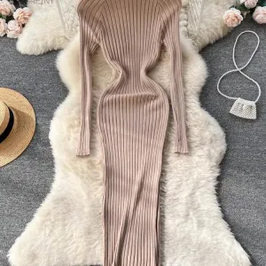 SINGREINY Winter Women Knit Maxi Dress O Neck Long Sleeve Elegance and Comfort for Autumn Fashion