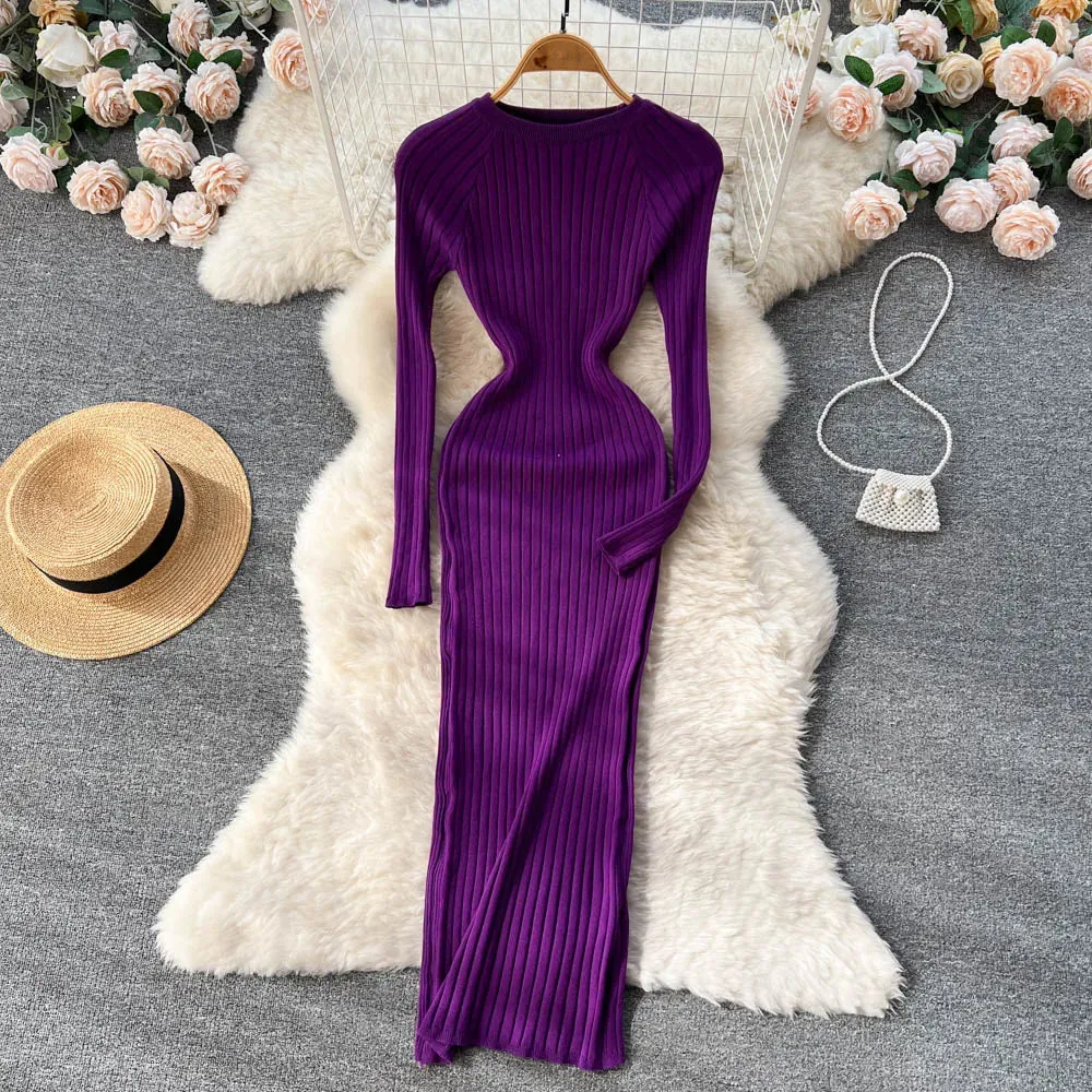 SINGREINY Winter Women Knit Maxi Dress O Neck Long Sleeve Elegance and Comfort for Autumn Fashion