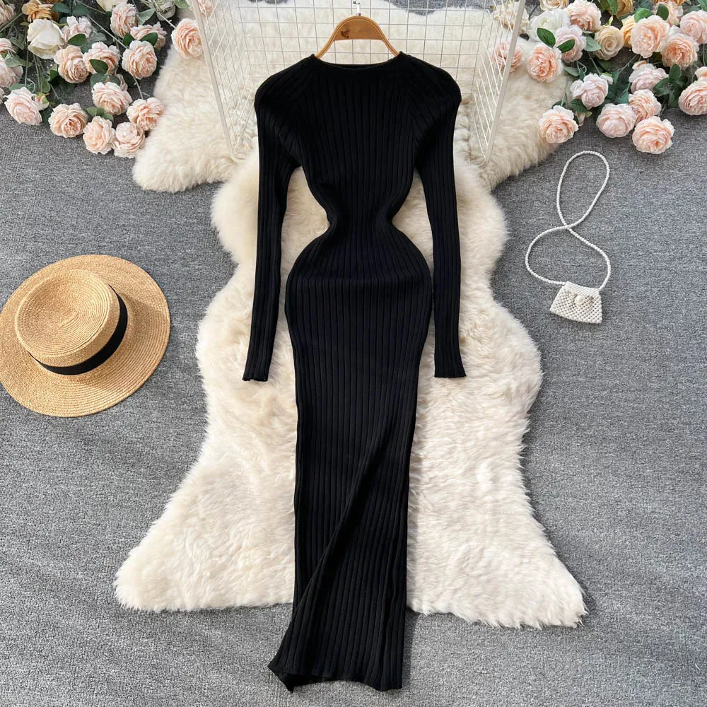 SINGREINY Winter Women Knit Maxi Dress O Neck Long Sleeve Elegance and Comfort for Autumn Fashion