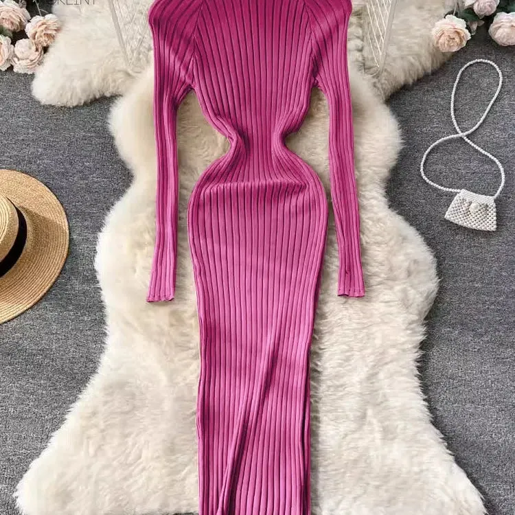 SINGREINY Winter Women Knit Maxi Dress O Neck Long Sleeve Elegance and Comfort for Autumn Fashion