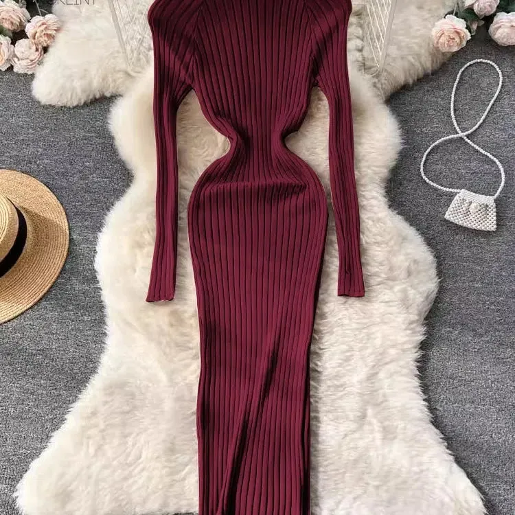 SINGREINY Winter Women Knit Maxi Dress O Neck Long Sleeve Elegance and Comfort for Autumn Fashion