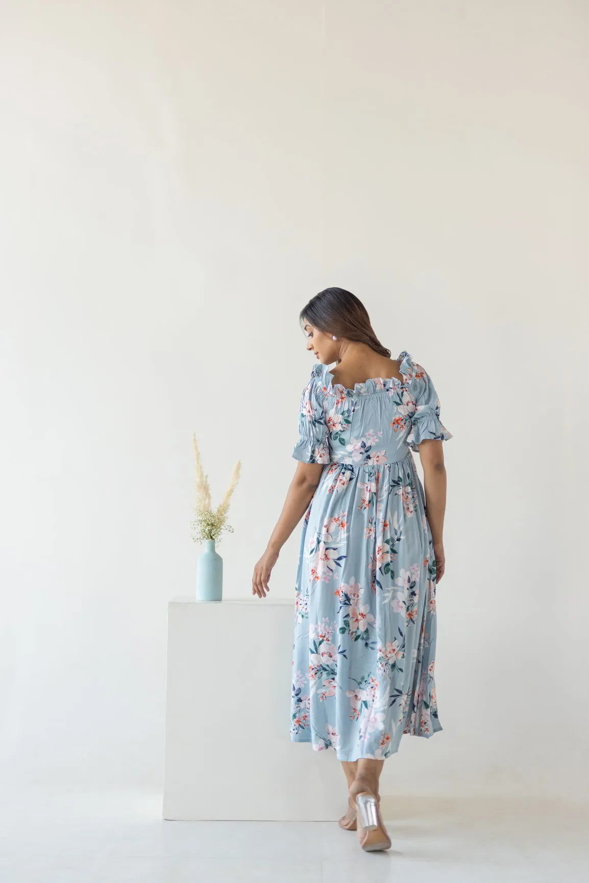 SKY BLUE FLORAL COTTON MAXI