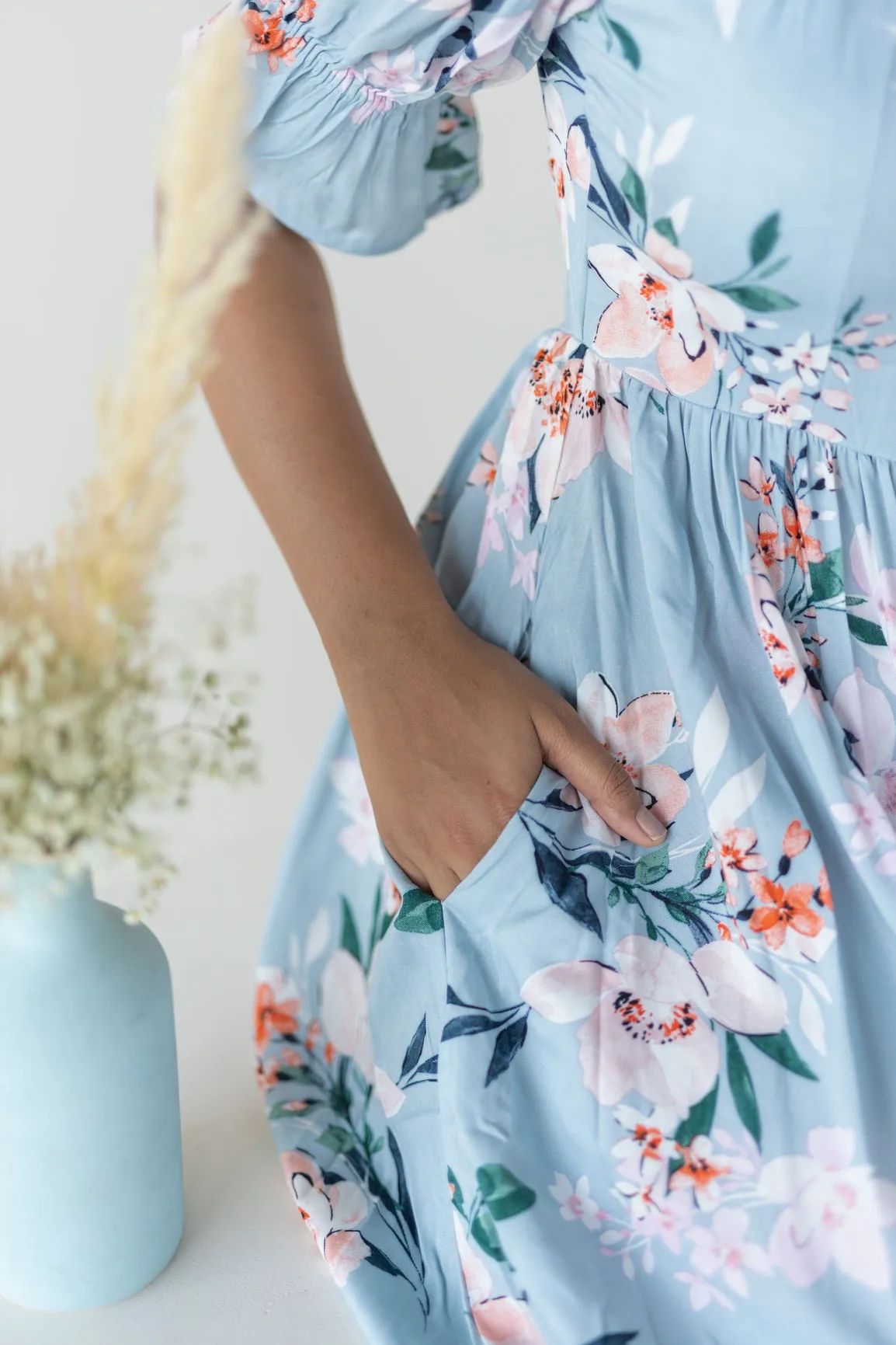 SKY BLUE FLORAL COTTON MAXI